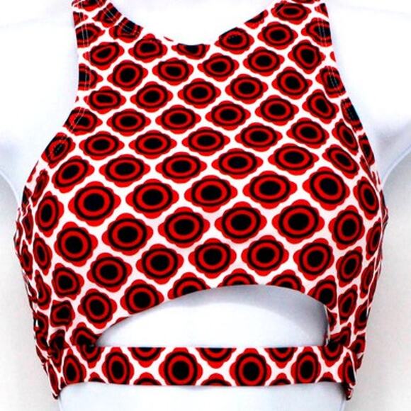 Swimsuit Red & Blue Geo Print Cutout Tankini Top Only Size Medium - Picture 1 of 8